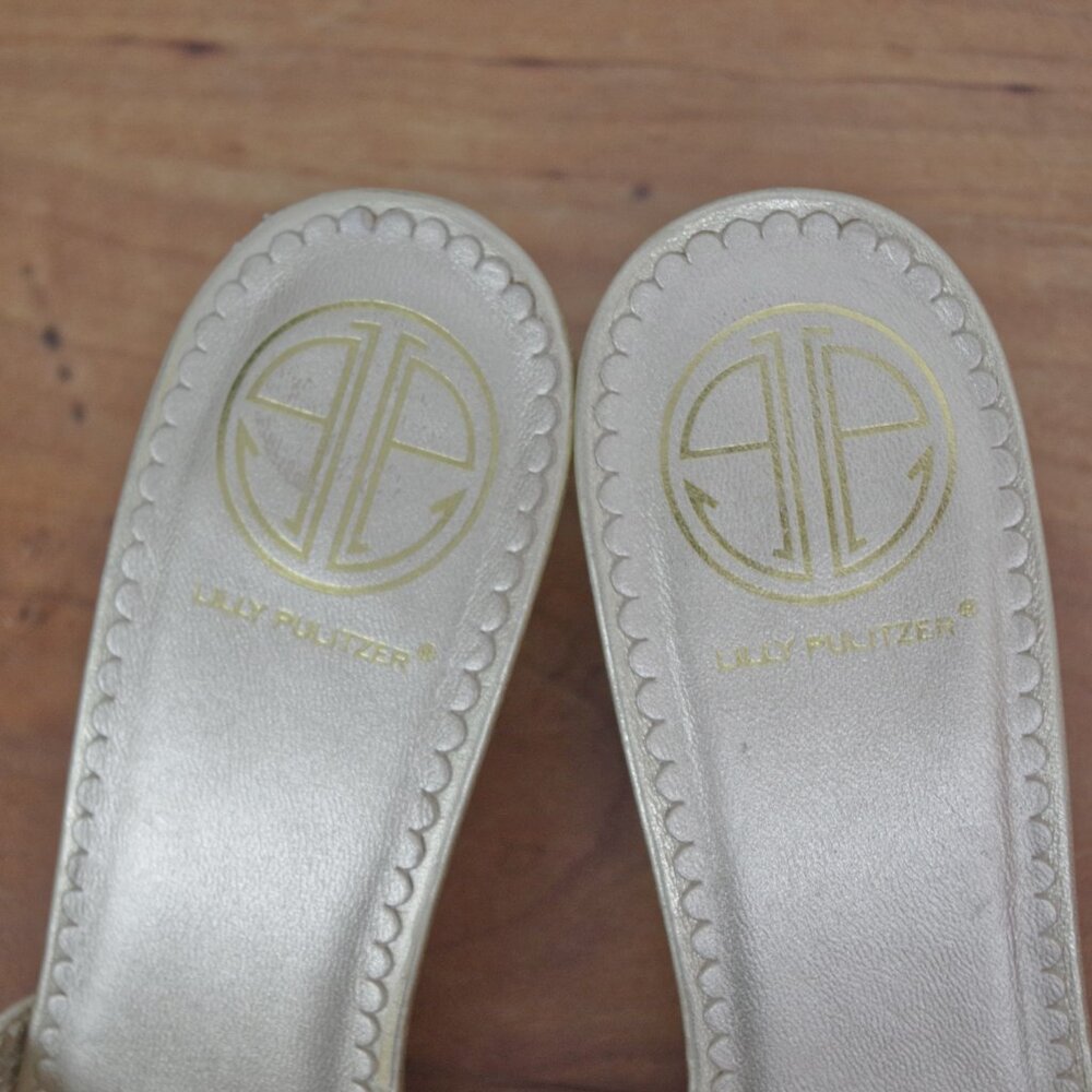 Lilly Pulitzer Via Palm Beach Gold Leather Sandal Heels Size 7M - Picture 5 of 10